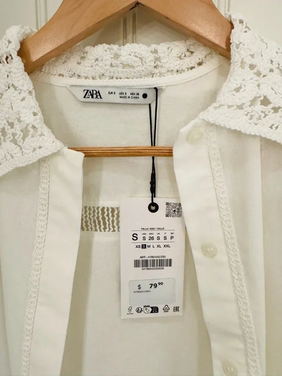 Zara white lace-trim blouse, new with tag - Picture 10 of 12